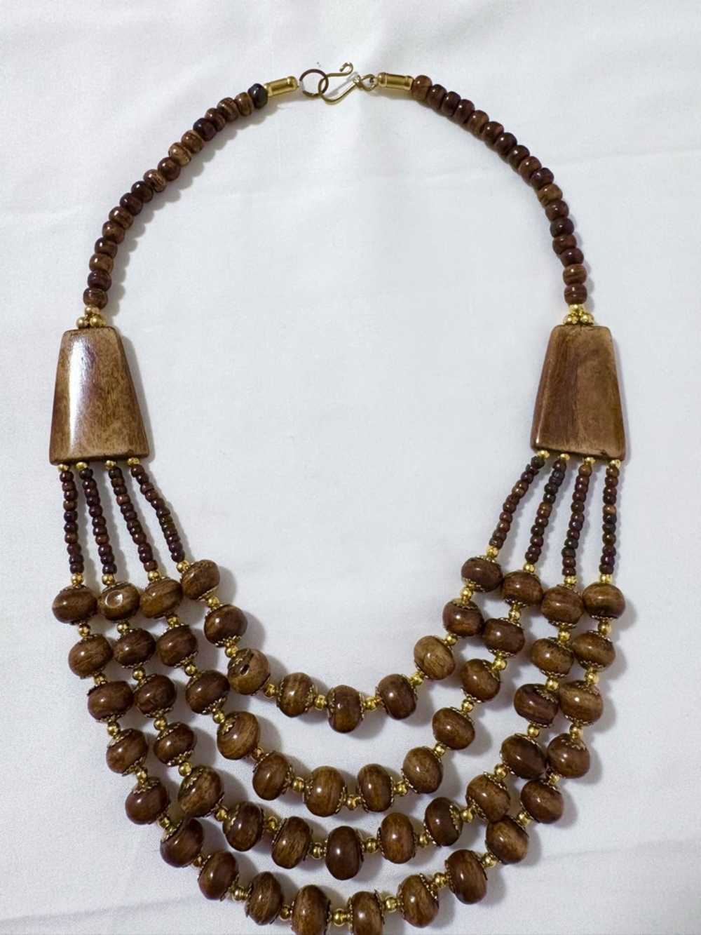 Handmade Brown Bone Bead Multi-Strand Necklace